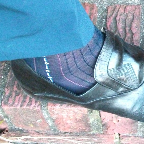 2PR Men's Sheer Navy Thick N Thin with Pattern, Cap Toe Cap Heel Socks -- 10 -13 - Picture 7 of 12